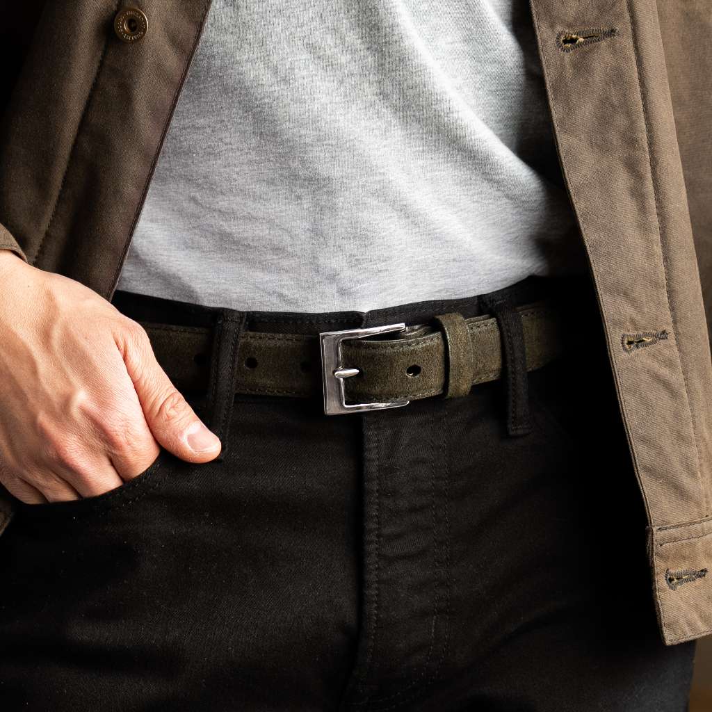 Men's Classic Leather Belt | Dark Olive Suede - Image 4